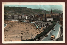 (RECTO / VERSO) SAN SEBASTIAN - VISTA GENERAL DE LA PLAYA - BEAU TIMBRE ET FLAMME - FORMAT CPA - Guipúzcoa (San Sebastián)