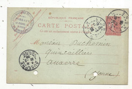 Entier Postal Sur Carte Postale, LYON, RHONE,,  AUXERRE, YONNE 1906, 4 SCANS - Standard Postcards & Stamped On Demand (before 1995)