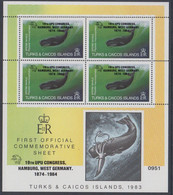 1984. TURKS & CAICOS ISLANDS. Whales Block With 4-block 95c Overprinted 19TH UPU CONGRE... (Michel 699-BLOCK) - JF527859 - Turks And Caicos