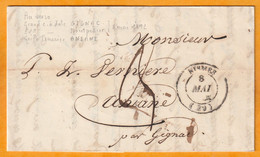 1842 - D6 Moyen Cachet à Date Type 14 Sur Lettre Pliée Avec Corresp De Nismes Nîmes Vers Aniane, Hérault - Cursive - 1801-1848: Voorlopers XIX