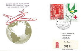 Liechtenstein: 1964 Swissair Air Mail Brief Genève - Tunis - Storia Postale