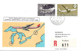 Liechtenstein: 1962 Swissair Air Mail Brief Zürich - Chicago - Covers & Documents