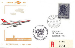 Liechtenstein: 1961 Swissair Air Mail Brief Zürich - Calcutta - Lettres & Documents