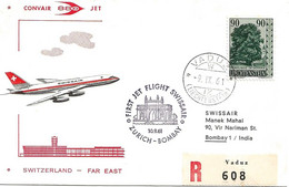 Liechtenstein: 1961 Swissair Air Mail Brief Zürich - Bombay - Storia Postale