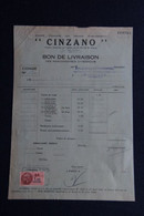 Facture Ancienne : BORDEAUX, Etablissement PERNOD, Bon De Livraison CINZANO - 1900 – 1949