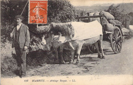 CPA Thème - Agriculture - Biarritz - Attelage Basque - L. L. Oblitérée Basses Pyrénées 29 Mai 1917 - Boeufs - L. L. - Equipaggiamenti