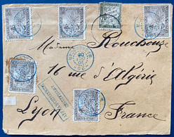 Lettre N°64 X 5 Oblitéré Dateur Ferroviaire " 20 MADAGASCAR 20 " De CAMP D'AMBRE Pour LYON Taxé Duval N°31 - Storia Postale