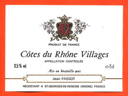 Etiquette Neuve De Vin Cotes Du Rhone Villages Jean Passot à Saint Georges De Reneins - 75 Cl - Côtes Du Rhône