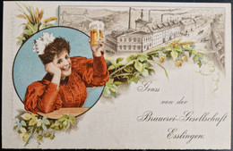 Entier De La Poste Locale De Stuttgart Avec Publicité Bière, Attelage, Blé Houblon (1900) - Birre
