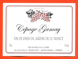 Etiquette Neuve De Vin De Pays Cépage Gamay Gilles Collé à Parnay - 75 Cl - Vin De Pays D'Oc