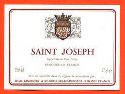 Etiquette Neuve De Vin De Saint Joseph Jean Limonon à Saint Georges De Reneins - 75 Cl - Vin De Pays D'Oc