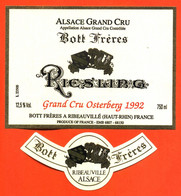 Etiquette + Collerette Neuve De Vin D'alsace Riesling Grand Cru Osterberg 1992 Bott Frères à Ribeauvillé - 75 Cl - Riesling