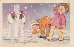 Cpa- Illustrateur Gougeon -- Enfants, Bonhomme De Neige - Heureuse Année - Edi ... - Gougeon