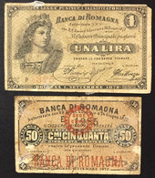 Banca Di Romagna Bologna1872 50 Cent + 1 Lira Biglietto Fiduciario Gav.06.0710.1 + 2 Mb+ Naturale R2 RR LOTTO 4271 - Altri & Non Classificati