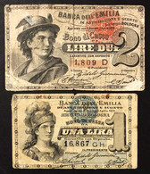 Banca Dell'emilia Bologna1872 1 + 2 Lire Biglietto Fiduciario Gav.06.0709.3 + 4 Mb+ Naturale R3 RRR Taglio 2 LOTTO 4272 - Autres & Non Classés