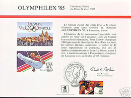 USⓈ31106 USA 1985 Souvenir Card - FDI Lausanne OLYMPHILEX'85 - Cartoline Ricordo