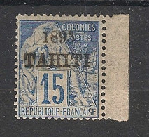 TAHITI - 1893 - N°Yv. 24 - Type Alphée Dubois 15c Bleu - Bord De Feuille - Neuf * / MH VF - Unused Stamps