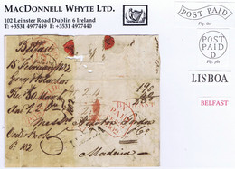 Ireland Belfast Portugal 1802 Letter To Madeira With POST PAID Scroll And Matching BELFAST In Red, LISBOA Transit - Vorphilatelie