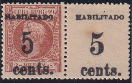 1899-608 CUBA 1899 US OCCUPATION. FORGERY PUERTO PRINCIPE. 2º ISSUE. 5c S. 5 Mls. PAIR NORMAL + SMALL NUMBER. - Ongebruikt
