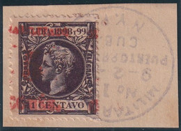 1899-611 CUBA 1899 US OCCUPATION FORGERY PUERTO PRINCIPE. 4º ISSUE. 5c S. 1c. USED IN  FRAGMENT. MILITAR ESTATION CANCEL - Gebraucht