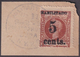 1899-624 CUBA 1899 US OCCUPATION. FORGERY PUERTO PRINCIPE. 2º ISSUE. 5c S. 3ml. USED IN FRAGMENT. MILITAR ESTATION - Gebraucht