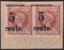 1899-627 CUBA 1899 US OCCUPATION FORGERY PUERTO PRINCIPE 2º ISSUE. 5c S. 2ml. USED IN FRAGMENT MILITAR ESTATION CANCEL - Gebruikt