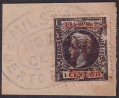 1899-632 CUBA 1899 US OCCUPATION FORGERY PUERTO PRINCIPE 4º ISSUE 10c S 1c USED IN FRAGMENT MILITAR ESTATION CANCEL - Gebruikt