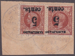 1899-639 CUBA 1899 US OCCUPATION FORGERY PUERTO PRINCIPE 2º ISSUE 5c S. 3ml. INVERTED SMALL + NORMAL FRAGMENT CANCEL - Gebruikt