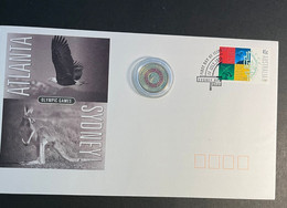 (2 N 39 A) Atlanta Olympic Games In USA FDC 1996 With 2020 Tokyo $ 2.00 Olmypics Games Coin (Red Ring - Courage) - 2 Dollars