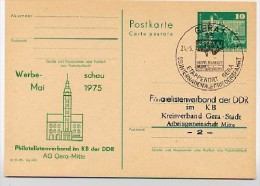 DDR P79-3-75 C25 Postkarte PRIVATER ZUDRUCK Rathaus Gera Sost. Friedensfahrt 1975 - Private Postcards - Used