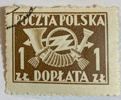Poland 1945 Post Horn 1zl - Used - Segnatasse