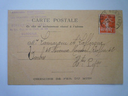 2023 - 48  CHEMIN De FER Du MIDI  :  Carte Postale Avec TIMBRE PERFORE  "M"   1927  XXX - Lettres & Documents