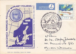 NORTH POLE, POLISH ARCTIC EXPEDITION ANNIVERSARY, MAP, SPECIAL COVER, 1982, POLAND - Expéditions Arctiques