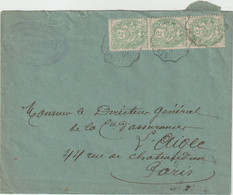 5959 Lettre Cover 1902 Assurances L'Aigle LECLERCQ à HESDIN 62 Bande Type Blanc Convoyeur Etaples à Arras - 1877-1920: Période Semi Moderne