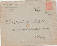 5960 Lettre Cover 1903 GRESLAND à Notre Dame De Bondeville 76 Type Mouchon Pour PARIS Compagnie Du Soleil Chateaudun - 1877-1920: Periodo Semi Moderno