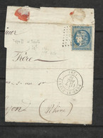 France Fragment De Lettre Pont Saint Esprit Le 07/12/1870 Pour Lyon Avec N°45A. B/TB   Voir  Scans  Soldé ! ! - 1870 Emission De Bordeaux