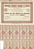 Titre De 1954 - Compagnie Africaine Agricole Et Minière - Sté Anonyme Marocaine - Afrique