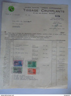 1949 Tissage Cruyplants Rue Des écuries Gand Union Cotonnière Facture Iddergem Taxe 1128 Fr - Documenten