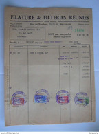 1947 Filature & Filteries Réunies Bruxelles Facture Pour Iddergem Taxe 153,90 Fr - Textile & Clothing