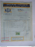 1955 La Brosserie D'Iseghem Manufacture De Brosses Facture Pour Brasserie Descamps à Archennes Taxe 30 Fr - Drogisterij & Parfum