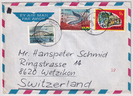 MiNr. 299, 302, 315 Ghana 1967, 1. Juni. Freimarken: Nationale Symbole Bedarfsluftpostbrief In Die Schweiz Gelaufen - Ghana (1957-...)