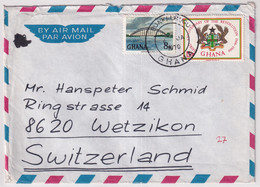 MiNr. 302, 364 Ghana 1967, 1. Juni. Freimarken: Nationale Symbole Bedarfsluftpostbrief In Die Schweiz Gelaufen - Ghana (1957-...)