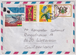 MiNr. 299, 313-314, 364 Ghana 1967, 1. Juni. Freimarken: Nationale Symbole Bedarfsluftpostbrief In Die Schweiz Gelaufen - Ghana (1957-...)