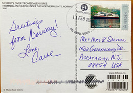 NORWAY-2020, POSTCARD USED, TROMSDALEN CHURCH,  MS TROLLFJORD SPECIAL CANCEL, SHIP,  WATER, MOUNTAIN, NATURE - Lettres & Documents