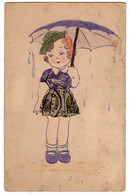 Fantaisies : Carte Avec Découpis Timbres : Enfant Avec Parapluie - Timbres (représentations)