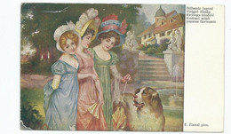 Postcard 3 Young Ladies Dressed In Costume With Dog Unused - Mode