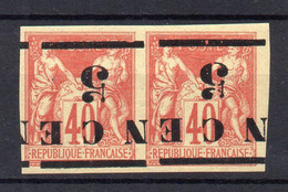 !!! NOUVELLE CALEDONIE, PAIRE DU N°6 SURCHARGE RENVERSEE ET 5 CASSE NEUVE ** - Neufs