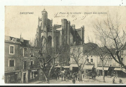 Capestang  Place  De La Liberte Depart  Des Voitures 1909 - Capestang