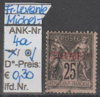 1886 - FRANKREICH (i. D. Levante ) - FM/DM "Aufdruck Dkl'rot"  1P 25 Fr Schwarz  - O Gestempelt - S.Scan (fr 4a Levante) - Oblitérés