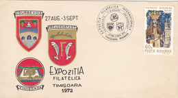 TIMISOARA PHILATELIC EXHIBITION, COAT OF ARMS, SPECIAL COVER, 1972, ROMANIA - Lettres & Documents